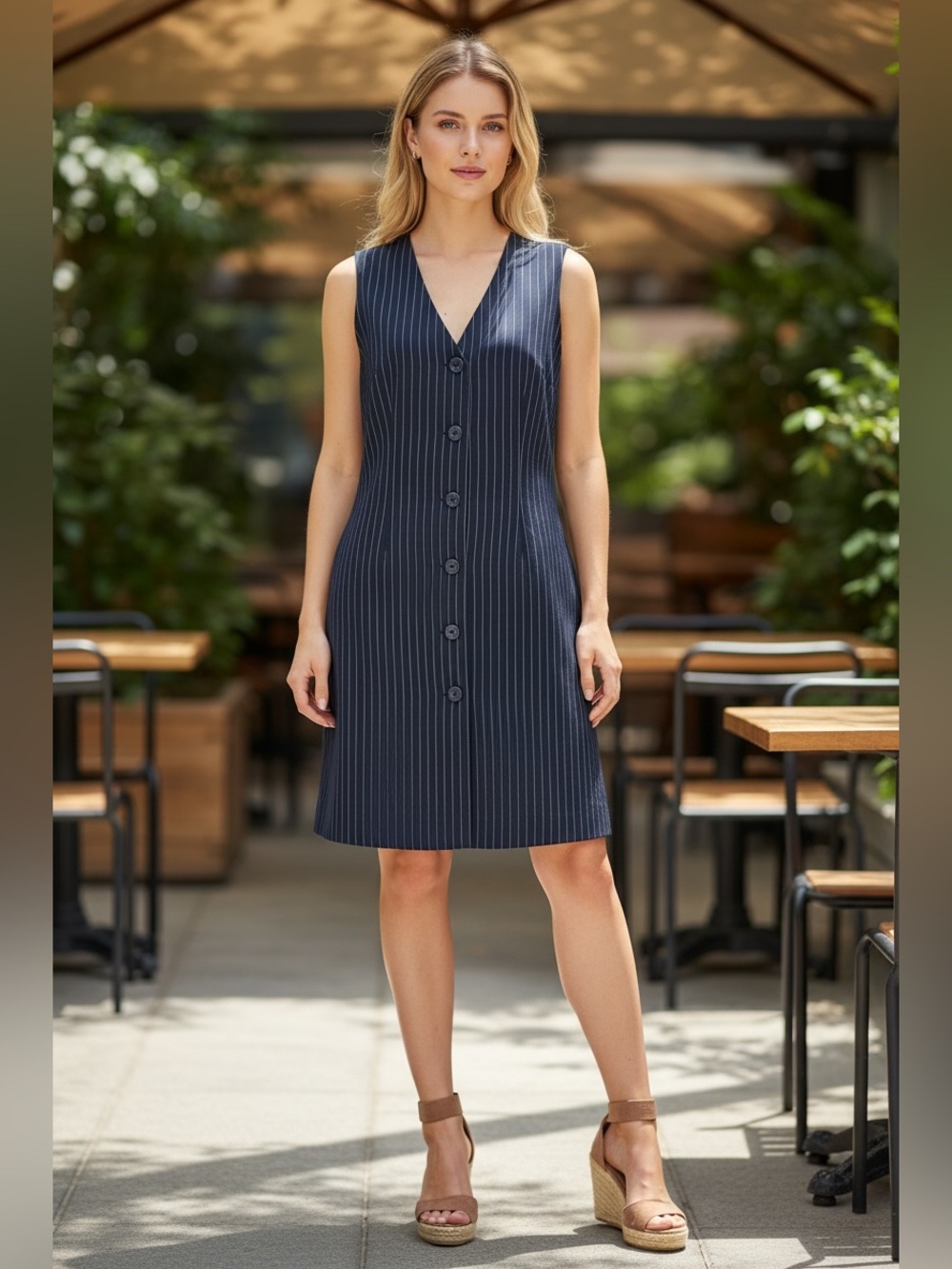 Steve Madden Navy Pinstripe Button Down Dress - NWT Size M